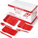 PLASTICPRO 1000 piece Cutlery Combo set of Red Plastic Forks, Spoons, and Knives Disposable Colored Cutlery Bulk Pack Variety Pack for Party Home Office