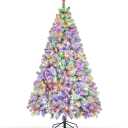 6ft Prelit Snow Flocked Christmas Tree, Artificial Christmas Trees with 250 Multicolored & Warm White Lights, Xmas Pine Tree for Holiday Home, Office, Party Indoor Outdoor Decoration