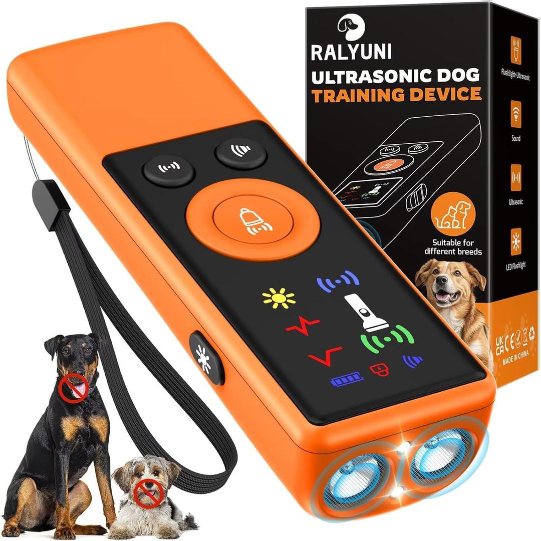Ultrasonic Dog Bark Deterrent Device, Anti-Barking Control Device with LCD Screen & 3 Modes, Dog Training Tools to Stop Bad Behaviors, Safe Trainer Up to 35ft for Indoor Outdoor Use (Orange)