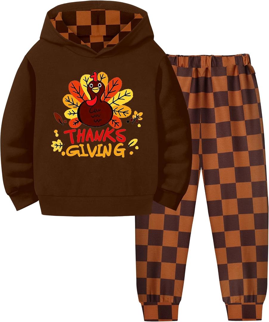 MIGU Thanksgiving Baby Boy Outfit Toddler Thanksgiving Outfit Boy Turkeys Print Long Sleeve Hoodie+Pant 2 Piece Outfit 18-24 Months