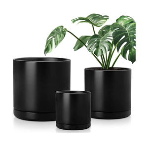 vancasso Ceramic Planters, Plant Pots for Indoor Plants, 6.25+8.25+10.25 Inch Ceramic Pots for Plants, Flower Pots with Drainage Holes (Black, 6.25+8.25+10.25 Inch)
