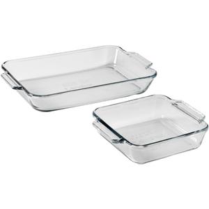 Anchor Hocking Oven Basics Cake Dish & 3 Quart Baking Dish Value Pack Tempered Glass for Even Baking, Oven Safe, Microwave Safe, Made in USA