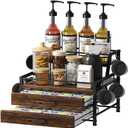 Coffee Syrup Rack Organizer - 4-Tier 8 Syrup Wine Bottles Stand with 82 Storage Drawer for K Cups, Coffee Pod Holder for Countertop, Bar Station, Kitchen, Rustic Brown