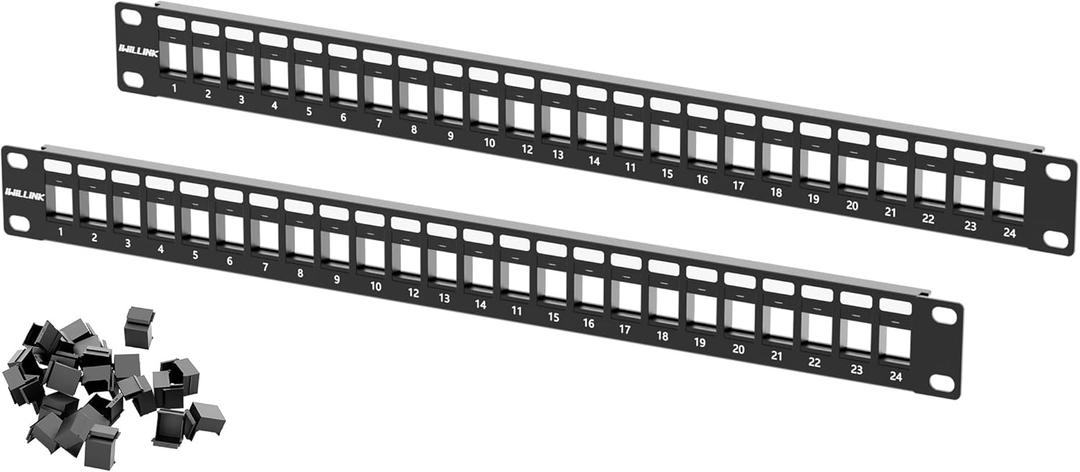 Iwillink 24-Port Blank Keystone Patch Panel 2-Pack, 1U 19" Network Patch Panel for Keystone Jacks, Dust-Proof Design