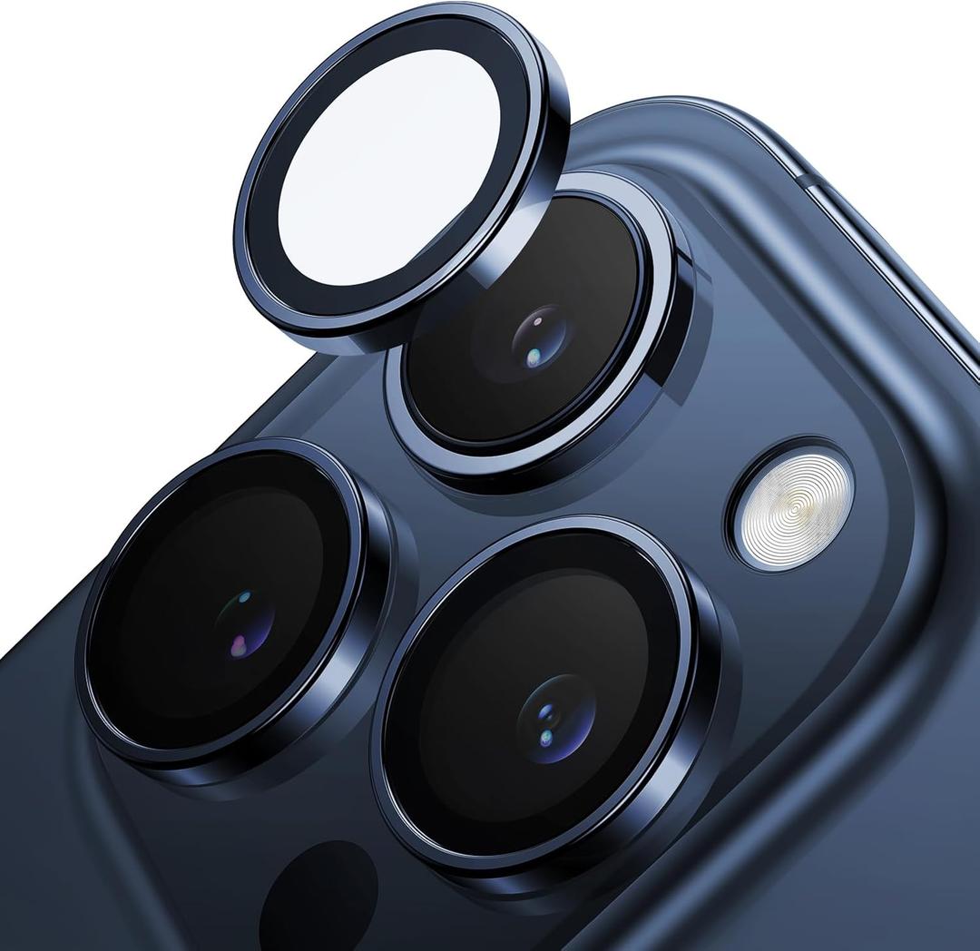 TORRAS 3-Year Ultimate Durability for iPhone 15 Pro Max/15 Pro Camera Lens Protector - 1:1 Invisible Fit & Ultra Clarity, Military-Grade 9H+ Aerospace Glass, Anti-Scratch, Easy Installation, Blue