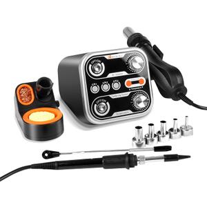 M-T 2 in 1 Hot Air Rework & Soldering Station, 760W High Power, Digital LED Display, 3 Preset Temps, Smart Sleep Mode, °F/ °C, Temp Correction, SMD Rework for PCB Repair, Electronics, DIY