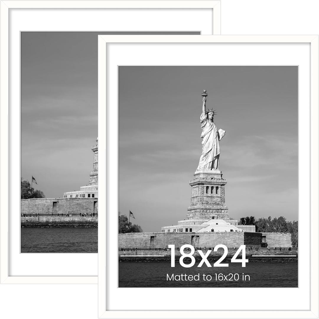 ENJOYBASICS 18x24 Picture Frame, Display Poster 16x20 with Mat or 18 x 24 Without Mat, Wall Gallery Photo Frames, White, 2 Pack