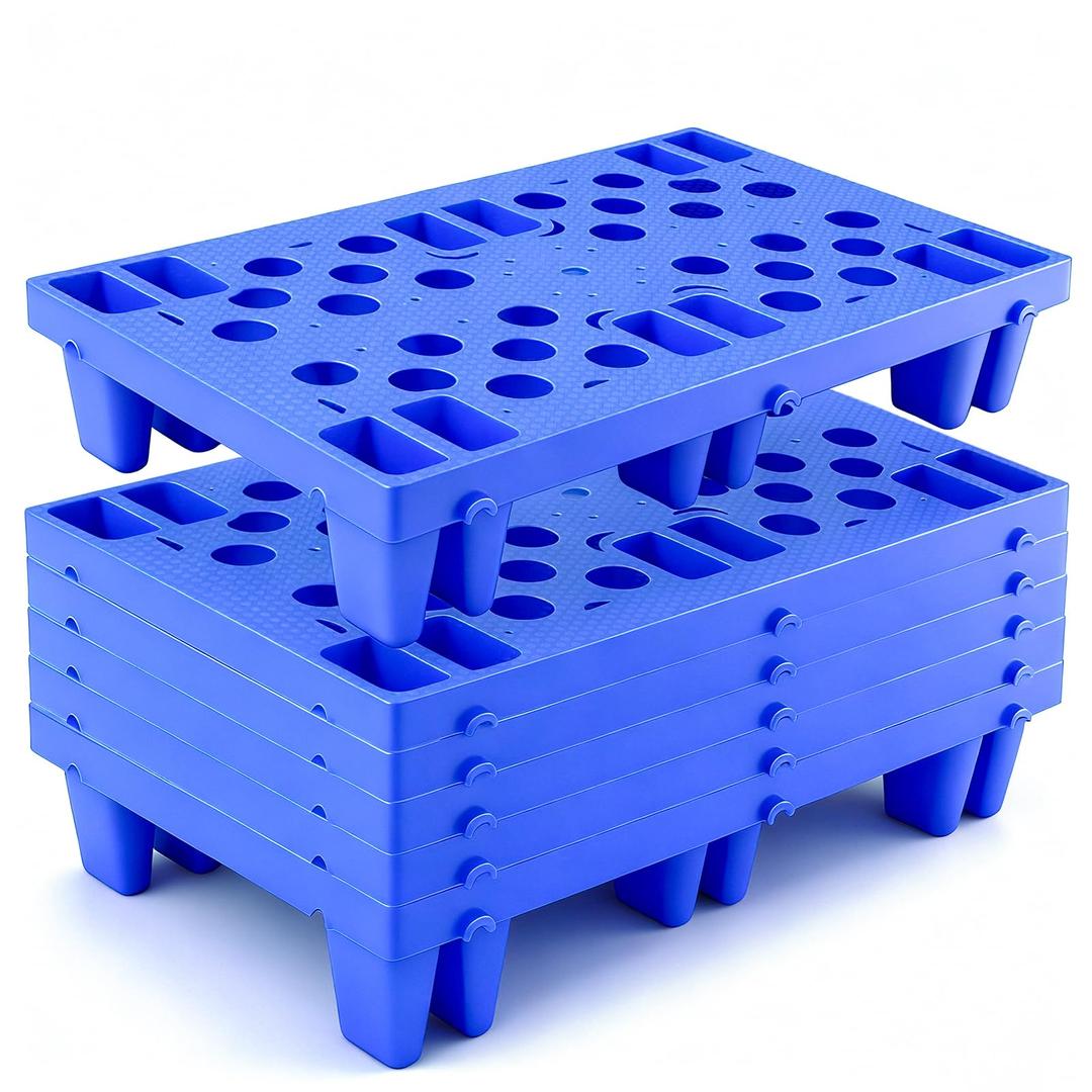 Plastic Pallets, 6pcs Blue Lightweight Nestable Polyethylene Pallets, Moisture-Proof Floor Pallets, Mini Spliceable Plastic pallets for Basement Storage Kitchen Garages L 19.7" x W 11.8"x H 3.9"