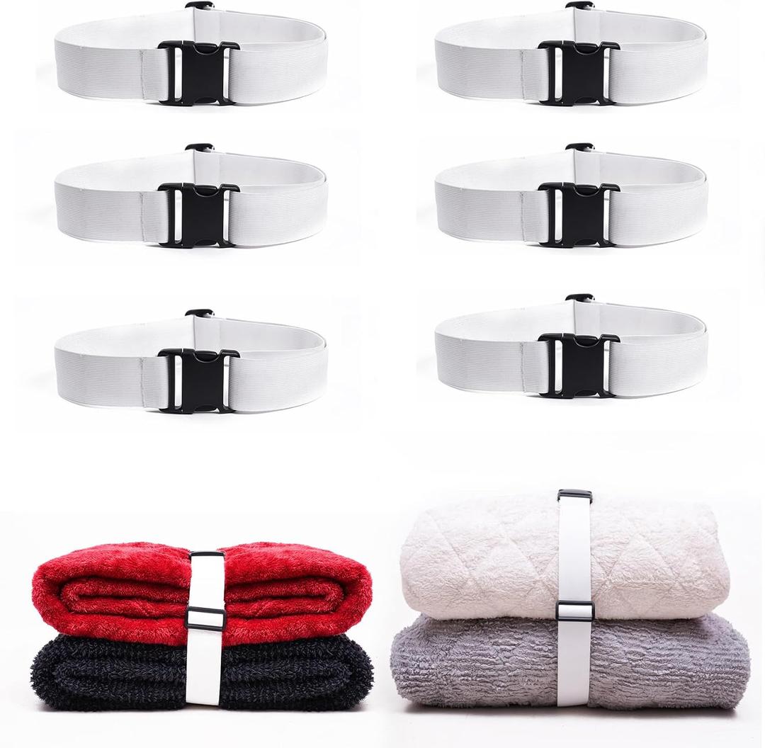 6 Pcs Bed Sheet Organizer Bands Elastic Bed Sheet Straps Organizer and Storage Keepers Adjustable Straps for Bedding Sheets Organizer for Closet, Sheet Keepers Bedding Band for Bedroom (3.3FT)