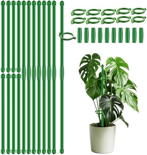 30Pcs Plant Support Stakes 17 inch SupKing Garden Orchid Sticks Extended to 3ft 4ft 5ft Plant Poles with Clips for Indoor Outdoor Potted Tomato Rose Amaryllis Vegetables Comes with 20 Ties（Green）
