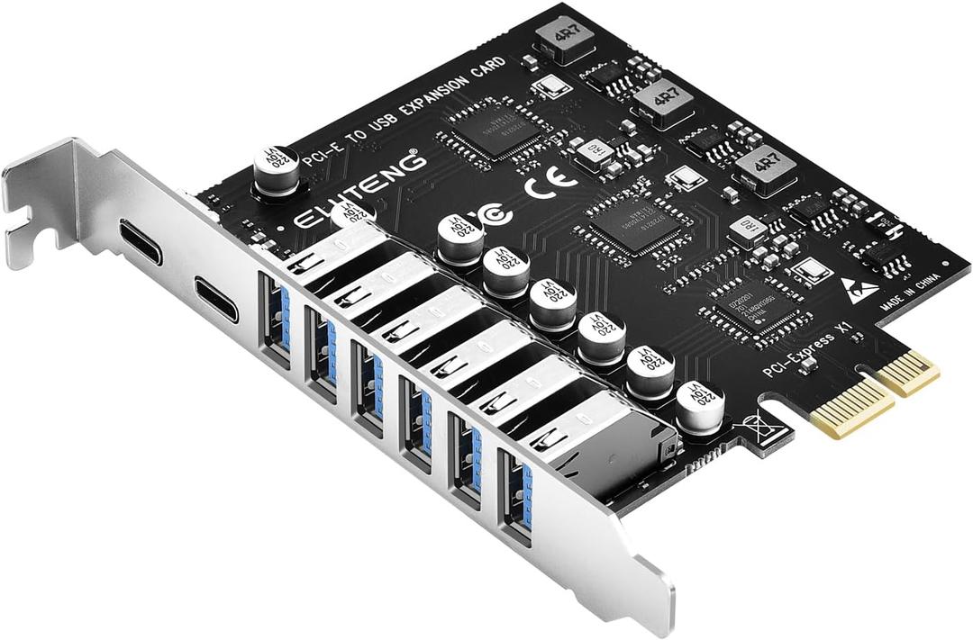 ELUTENG PCIE USB 3.2 Card 8 Ports PCI Expree to USB C Expansion Card Superspeed 6 USB and 2 Type C PCI-e USB3 Hub Controller Adapter 3 Independent Power Module