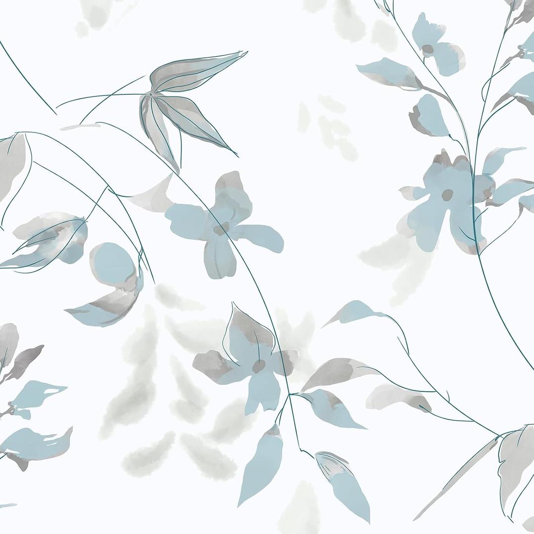 HeloHo Peel and Stick Wallpaper Blue Floral Wallpaper Boho Removable Waterproof Wall Paper for Bathroom Bedroom Living Room Light Blue Flower Leaf Contact Paper for Cabinets Vinyl Roll 15.4" x 394", Blue