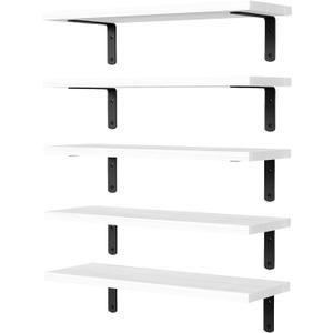 DOLLFIO Floating Shelves, 5 Sets Wall Shelves, Wooden Floating Shelves for Bedroom Wall Decor, Wall Mounted Floating Bathroom Shelf for Storage, Floating Book Shelf, Living Room White