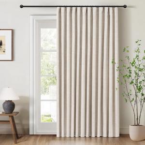 INOVADAY 100% Blackout Curtains for Bedroom, Black Out Curtains 96 Inch Long, Clip Rings Linen Blackout Drapes, Thermal Insulated Room Darkening for Living Room, 1 Panel - Beige,W102xL96