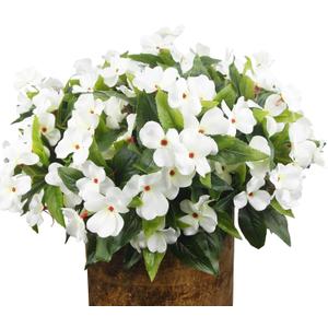 FAICOIA 8 Pcs Artificial Impatiens Flowers for Outdoors Faux Impatiens Bushes White Silk Flowers Greenery Artificial Impatiens Bouquet for Patio Lawn Garden Pot Hanging Basket Porch Decoration