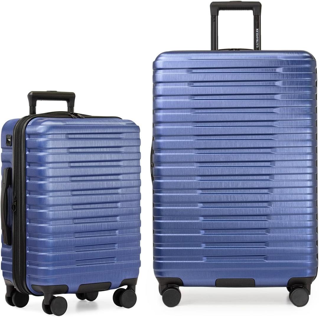 U.S. Traveler Boren Expandable Hardside Rugged Travel Luggage with 8 Spinner Wheels, Navy, 2-Piece Set, 2-Piece Set, USB Port in Carry-On