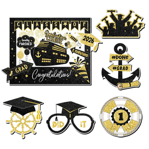Graduation Cruise Magnets - 6 Pcs Graduation Magnets for Cruise Ship Door Class of 2026 Congrats Grad Large Ship Cabin Anchor Magnetic Stickers Decal for Carnival Cabin Party Decor