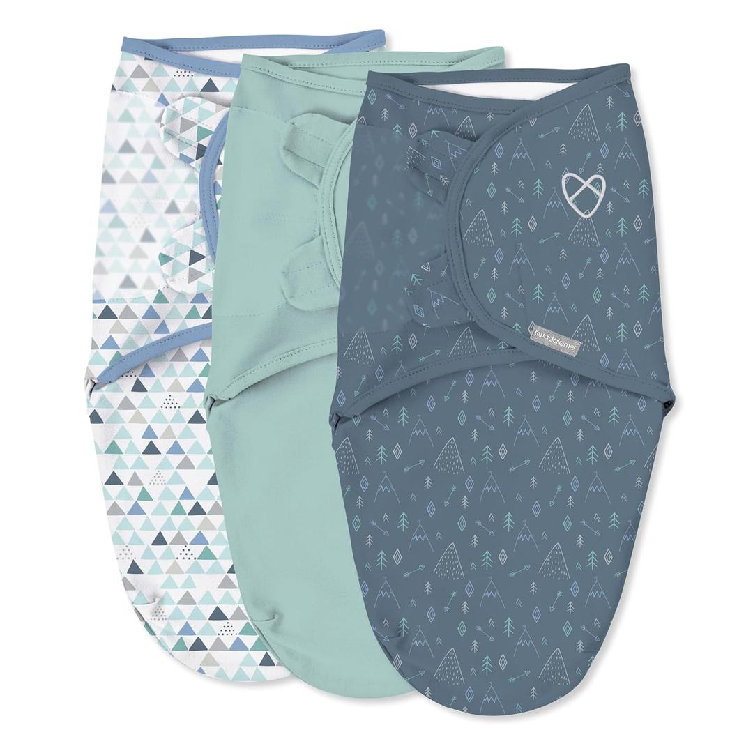 SwaddleMe by Ingenuity Original Swaddle, 100% Cotton, Improves Sleep & Calms Startle Reflex, 3-6 Months, 14-18 lbs, 1.0 TOG, 3-Pack, Baby Swaddle Blanket - Mountaineer