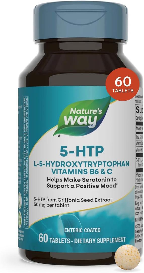 Nature's Way 5-HTP Supplement, Serotonin Production Support*, 60 ct (EXP 11/30/28)