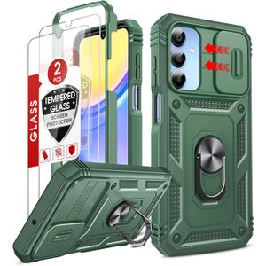 LeYi Compatible for Samsung A15 5G Phone Case: A15 5G Screen Protector with Galaxy A15 Case, Magnetic Rotatable Kickstand, Heavy Duty Shockproof for Celular Android Phone Case A15 5G,Green