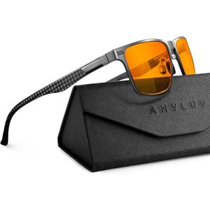 ANYLUV Blue Light Glasses Men/Women, Al-Mg Metal Computer Blue Light Blocking Glasses, Relieve Eyestrain and Eye Protection ((Max Protection) 07- Gunmetal Carbon Fiber)