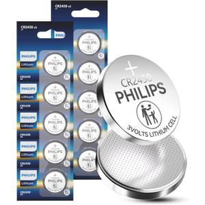 PHILIPS CR2450 3V Lithium Button Cell Battery, 10 Pack, 10 Year Shelf Life | Leak Proof, Child Resistant Packaging Works with Key Fob & Home Electronics