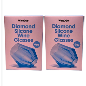 Wine2Go Diamond Silicone Wine Glasses 9oz, 2pack