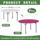 4 Pack Elastic Round Fitted Tablecloths for 60 Inches Tables Waterproof Picnic Table Cover Stretch Washable Indoor Outdoor Folding Spandex Tablecloth for Dining Wedding Banquet and Parties (Hot Pink)