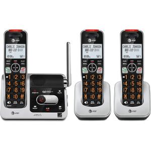 AT&T BL102-3 DECT 6.0 Wall Mount 3 Handsets Cordless Phone with Backlit Display, Black & Silver, 3 Count