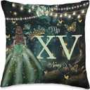 Enchanted Forest Emerald Green Quinceañera Mis XV 15 Años Throw Pillow, 16x16