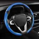 Carbon Fiber Steering Wheel Cover 3pcs Anti-Slip Car Steering Wheel Accessories Snap on Grip 15 inch Universal Blue