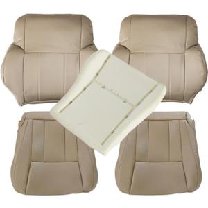 SecosAutoparts Front Oak Tan Leather Driver & Passenger Side Bottom Seat & Top Lean Back & Driver Side Foam Cushion Compatible with Toyota 4Runner Base Limited SR5 1996 1997 1998 2000 2001 2002