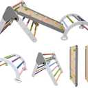 Pikler Triangle Climbing Set for Toddler 7 in 1 Rainbow Indoor Climber Set Foldable Montessori Wooden Climbing Toy with Ramp and Arch Indoor Gyms Playground for Toddlers Kids