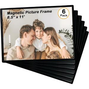 Mingting Magnetic Picture Frame, Holds 8.5x11 Inches Pictures, Reusable Black Magnet Fridge Photo Sleeves for Refrigerator, Locker,Office Cabinet (6Pcs,Black)