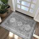 GENIMO 2x3 Non Slip Area Rug Doormat, Machine Washable & Low Pile, Vintage Small Lightweight Rugs for Entryway, Hallway, Kitchen, Bathroom and Bedroom, Gray