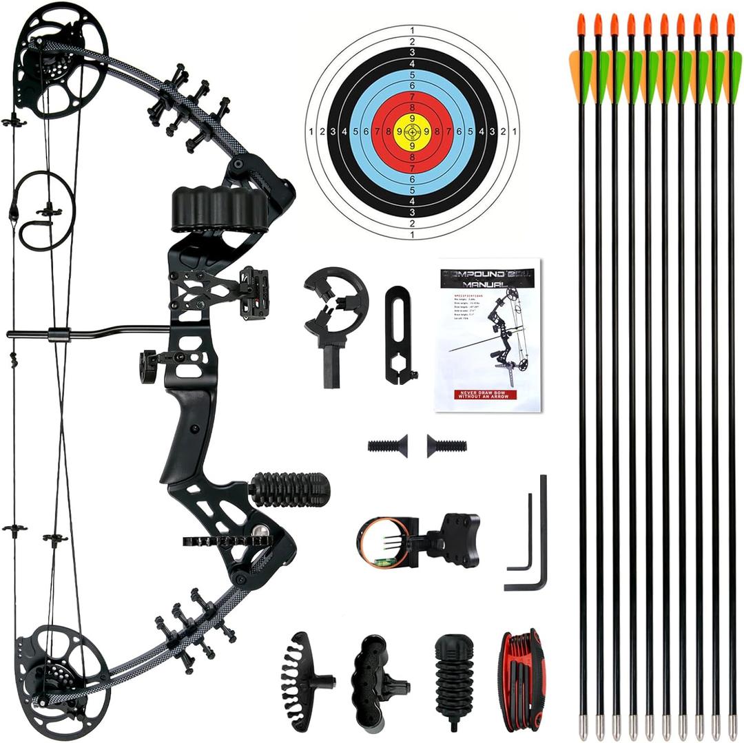 Youth Compound Bow Set 15-45 Lbs for Teens and Beginner, Package with Archery Hunting Equipment, Max Speed 260fps, Adjustable, Right Hand