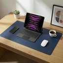 Double-Sided Leather PU Large Mouse pad, Computer Desk pad Non-Slip, Waterproof, Easy to Clean, Suitable for Office and Home Office Writing (Navy Blue and Yellow, 31.515.7 Inches)