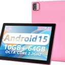 YQSAVIOR Tablet 10.1" Android Tablet With MTK Octa-core Processor 10GB 4GB+6GB Expand RAM 64GB ROM+1TB Expandable Computer Tablets PC, IPS 1280 * 800 Screen, 2+8MP Dual Camera, WiFi, BT, Pink
