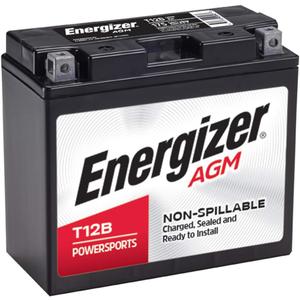 Energizer T12B AGM Motorcycle 12V Battery, 175 Cold Cranking Amps and 10 Ahr, Replaces: YTZ12B, YT12B-BS, and others, Black