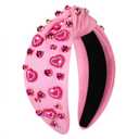 boderier Valentines Day Headband Red Pink Heart Headband Jeweled Crystal Knotted Valentines Lover Party Hair Accessory (Pink-Beaded Rhinestone Heart)