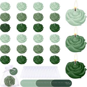 Treela 24 Set Flower Candles Wedding Favor for Guests Mini Sage Green Rose Shaped Tealight Candles for Return Gift Wedding Birthday Bridal Shower Housewarming Party