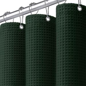 Extra Long Waffle Shower Curtain - Dark Green Cotton Texture Fabric Heavyweight Shower Curtains for Bathroom,72Wx90L