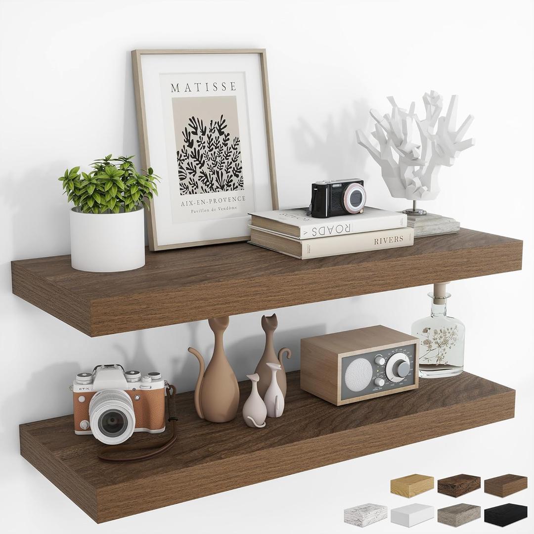 36Inch Floating Shelves for Wall 2 Pack Shelves for Bedroom|Kitchen|Bathroom Wall Mounted Rustic Wood Floating Shelf with Invisible Brackets for Books|Storage|Decor, Walnut (36 Inch)