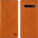 ZZXX for Samsung Galaxy S10 Plus Wallet Case with [RFID Blocking] Card Slot Stand Strong Magnetic Leather Flip Fold Protective Phone Case for Samsung Galaxy S10+ Case Wallet(Brown-6.4 inch)