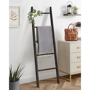 Blanket Ladder for Living Room, 5-Tier Wooden Ladder Shelf, Rustic Decorative Blanket Rack for Blankets, Quilts, Farmhouse Decor Ladder Shelf for Bedroom Bathroom Home Christmas Decor, Black