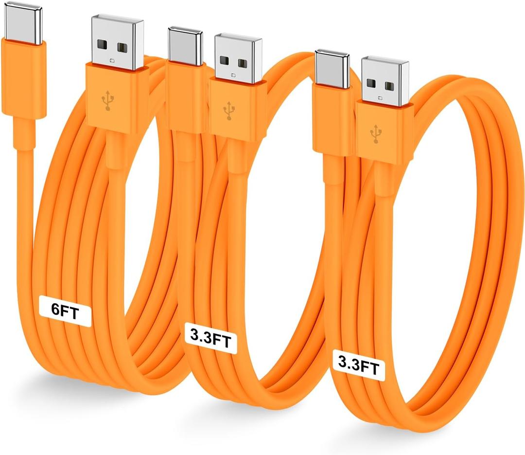 3-Pack Orange [3.3FT+3.3FT+6FT] USB A to USB C Cable，USB to USB C Car Carplay Cable for iPhone Air 17 16e 16 15 Pro Plus Pro Max，for Galaxy S25, for iPad Pro/Air/mini, for MacBook Pro/Air and More