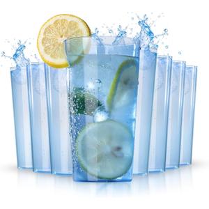 Liacere Plastic Drinking Glasses (Set of 12) 18 oz Highball Blue Reusable Plastic Glasses ColorsKitchen Water Glasses Cup, Bar Tumbler Glassware Set for Beer, Juice, Cocktail, Whiskey, Milk Blue