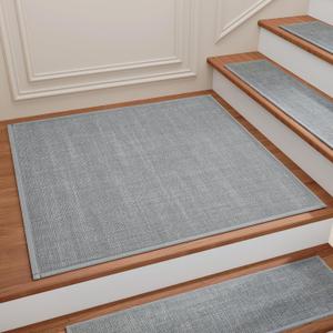 Stair Treads Carpet for Wooden Steps, Non Slip Landing Mat Rug Whit Rubber Backing, Polyester Soft Stairs Resistant Indoor Skid Runner Safety Rugs for Family, Absorbent Washable 31" x 31" Gray (2'7" x 2'7" (Oblong), Gray-dense Knitting)