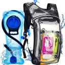Hydration Backpack with 2L Water Bladder, Raves Water Backpack, Lightweight Insulation Hydration Pack for Men and Women, Suitable for Music Festivals, Raves, Hiking, Activities,Transparent
