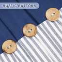 BLEUM CADE Farmhouse Kitchen Curtains 36 Inch, Cotton Linen Cafe Curtains with Rustic Buttons, Boho Small Window Curtains for Bathroom, Blue Stripe Half Window Drapes Over Sink, 2 Panels